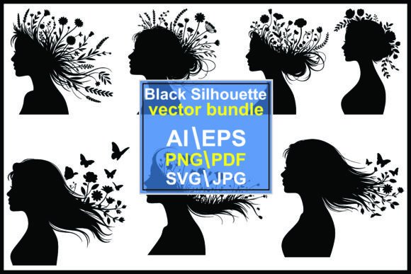 Beautiful Girl with Flowers Hair Vector Graphics