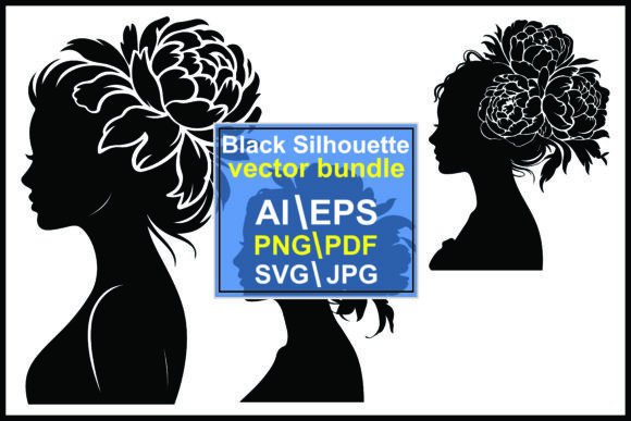 Beautiful Woman Silhouette with Flowers Graphics