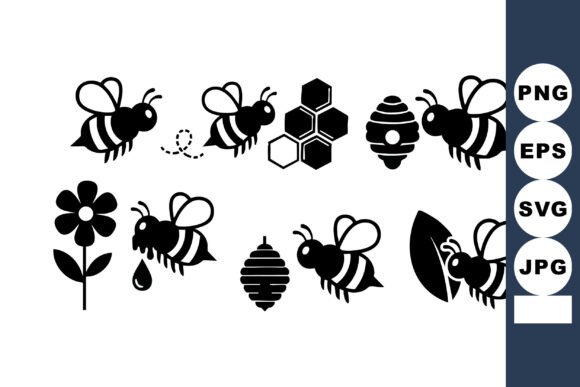 Bee and Honeycomb Vector with Flowers a
