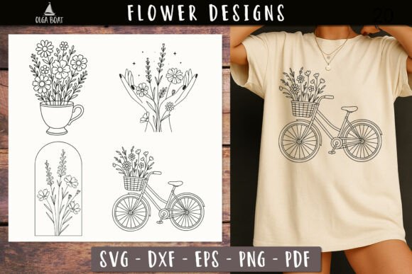 Bicycle with Flowers Flower Cup SVG for Creative Projects