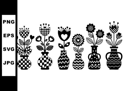 Black and White Vase Flowers Graphics for Digital Selling