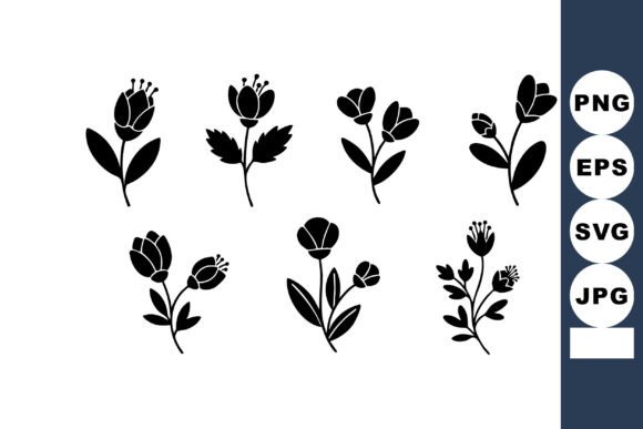 Black Silhouette Rose Flowers and Leaves