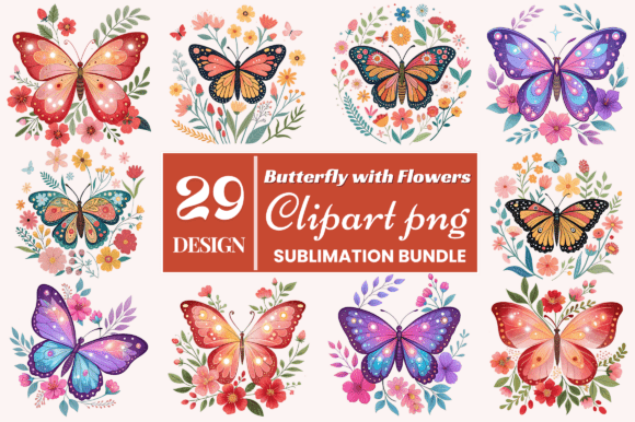 Butterfly with Flowers Clipart for Creative Crafting