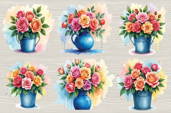 Charming Rose Flowers Watercolor Clipart for Branding and Packaging