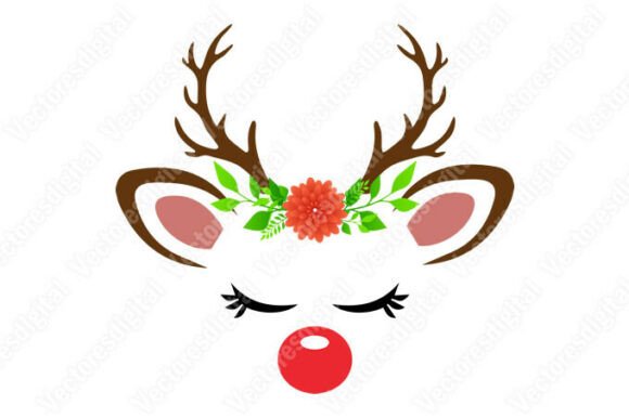 Christmas Reindeer with Flowers Vector I Graphics
