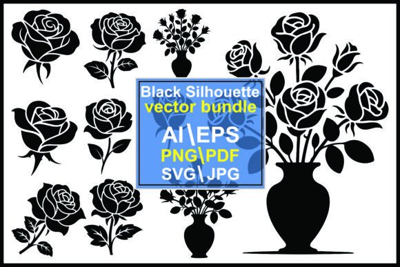 Collection of Silhouette Roses and Vases