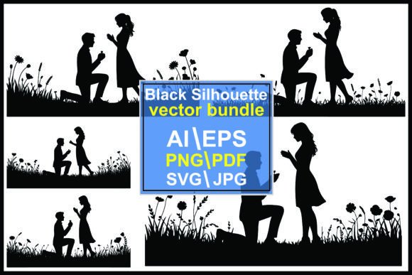 Couple Proposing of Flowers Silhouette Graphics