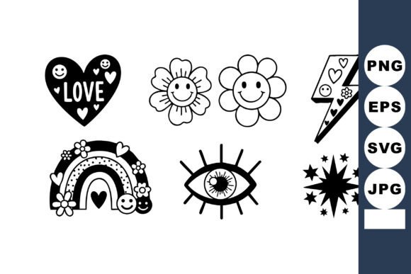Cute Black and White Love Heart Flowers Graphics