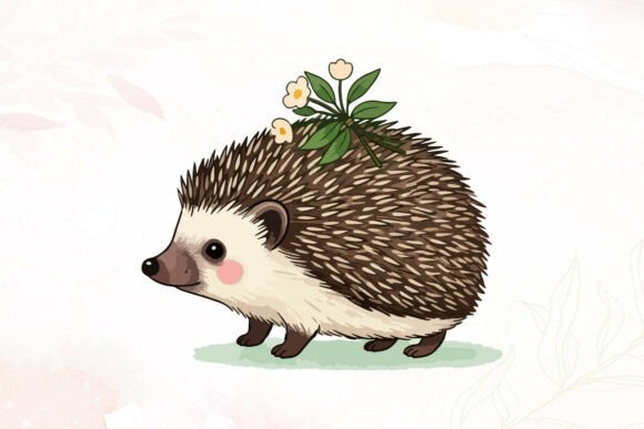 Cute Hedgehog with Delicate Flowers