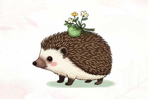Cute Hedgehog with Flowers Bundle