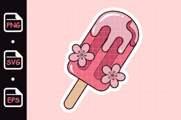 Cute Pink Popsicle with Flowers Graphics