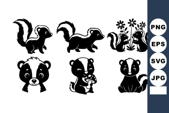 Cute Skunk Vector with Flowers and Mush