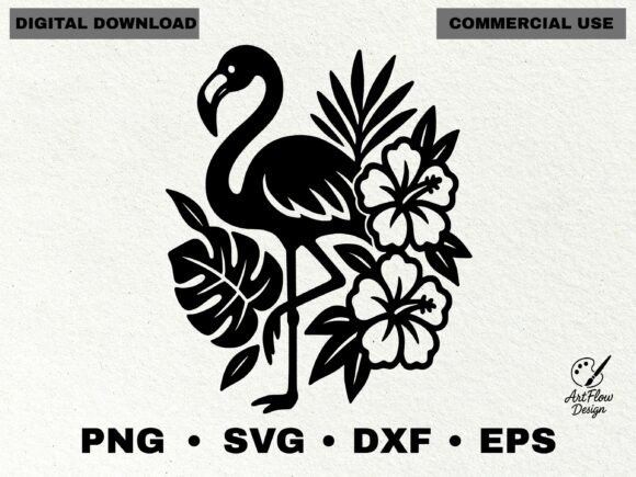Flamingo Tropical Flowers Silhouette SVG for Graphics and Illustrations