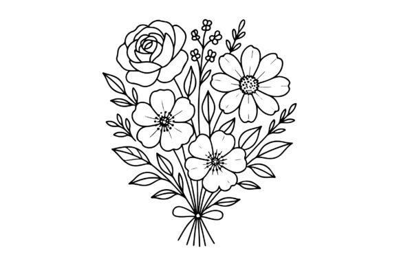 Flowers Bouquet Clipart Line Art Vector Graphics