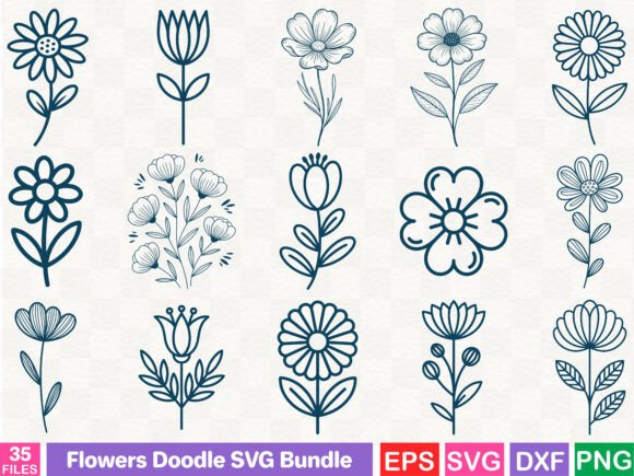 Flowers Doodle SVG Bundle Graphics for Crafting