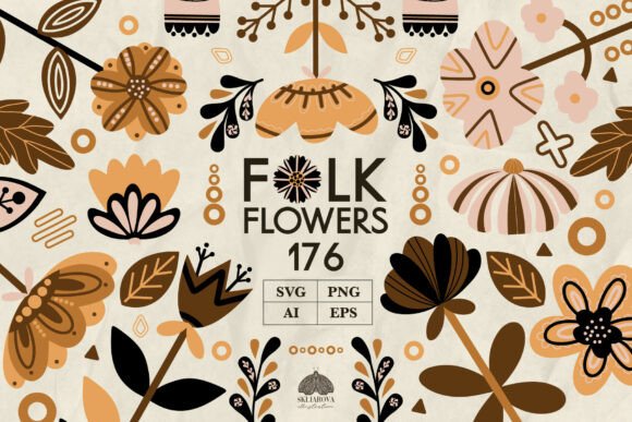 Folk Scandinavian Flowers and Leaves Svg