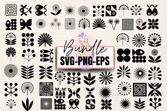 Geometric Flowers, Fish Leaves Graphics