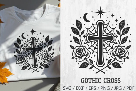 Gothic Cross with Roses Halloween SVG - A Graphic Design Asset for Crafters