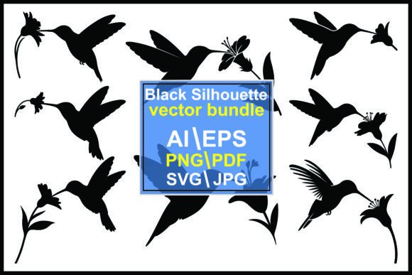 Hummingbirds and Flowers Silhouette Graphics