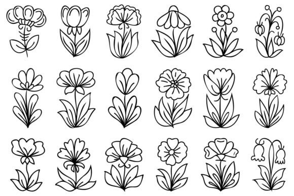 Line Art Hand Drawn Flowers