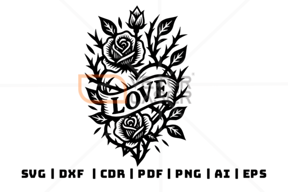Love Heart SVG File Flower Roses Graphics