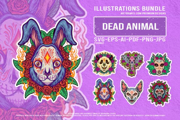 Macabre Mexican Animal Heads with Roses Graphics