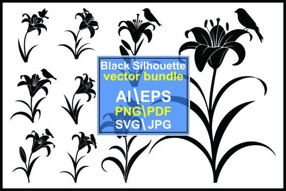 Minimalist Silhouette Lilies Birds Graphics for Branding