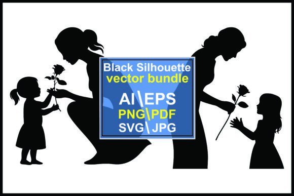 Mother Child Roses Daughter Silhouettes Graphics