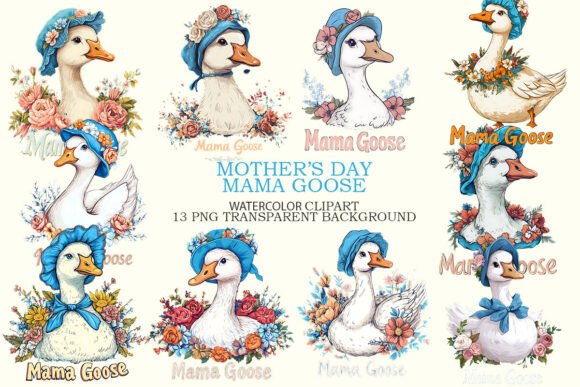 Mothers Day Mama Goose Flowers Bundle Graphics for Crafting