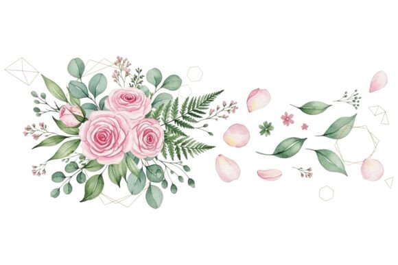 Pink Roses Eucalyptus Set Graphics