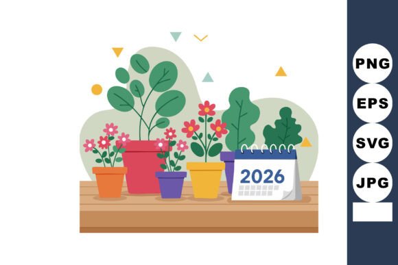 Potted Plants with Colorful Flowers Graphics