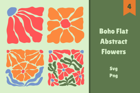 Retro Boho Flat Wavy Flowers Graphics