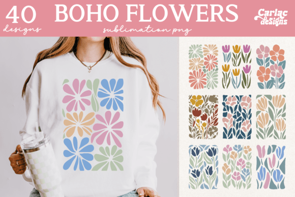 Retro Flowers Sublimation Bundle Graphics