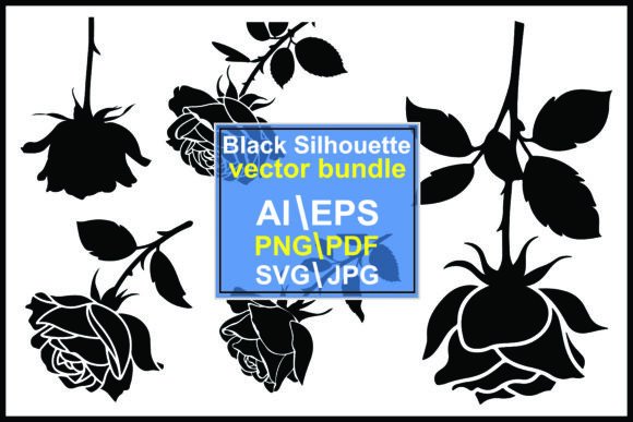 Silhouette Rose Flowers and Leaves