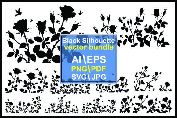 Silhouette Roses Butterflies Bundle Graphics