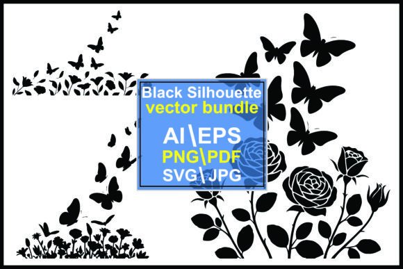 Silhouette Roses Butterflies Wildflowers Graphics