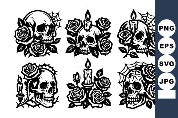 Skull with Roses and Candles Vector for Branding and Marketing