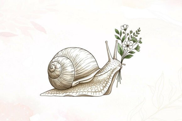 Snail Carrying White Flowers Graphics for Crafting