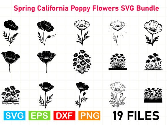 Spring California Poppy Flowers SVG for Commercial Design