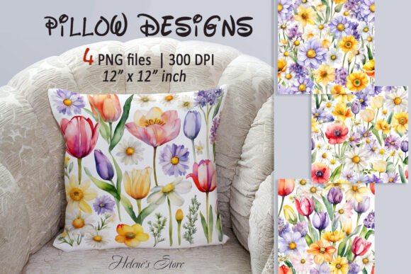 Spring Flowers Pillow Sublimation Design