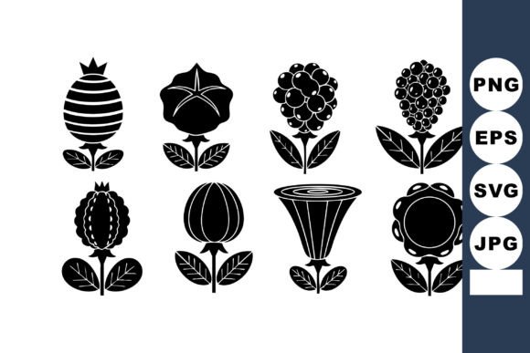 Stylized Black Silhouette Flowers for Elegant Crafting