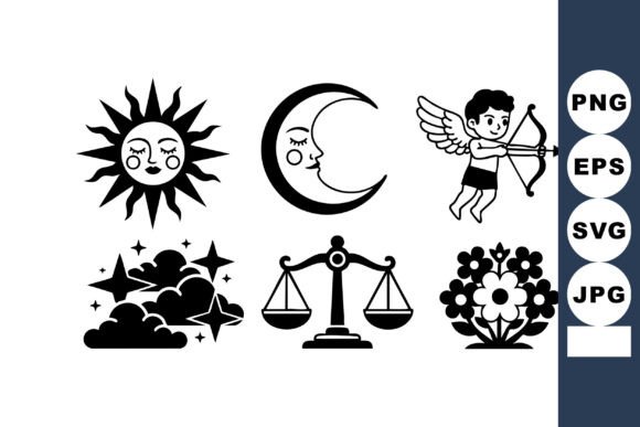 Sun Moon Cupid Scales Flowers Vector Ico Graphics