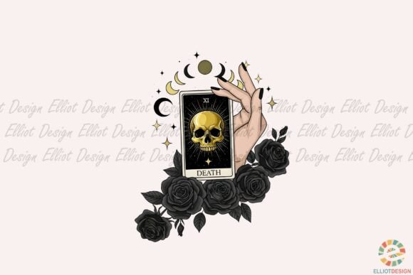 Tarot Skull Roses Png – A Graphic Design Asset for Illustrations