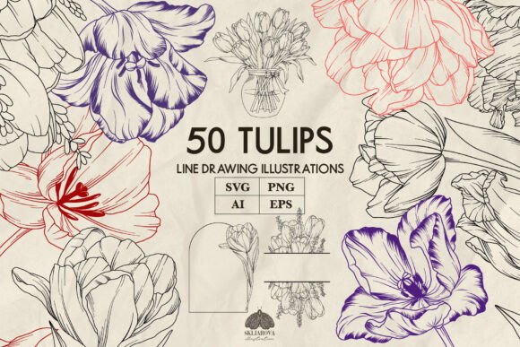 Tulip Flowers Line Art Graphics for Crafting