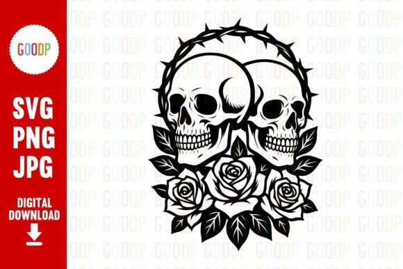 Twin Skulls Roses Graphics