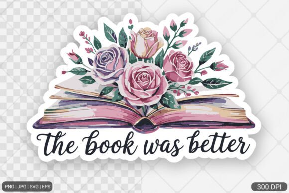 Watercolor Book Sticker with Flowers for Graphics and Illustrations