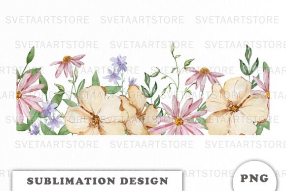 Watercolor Flowers Seamless Border Graphics