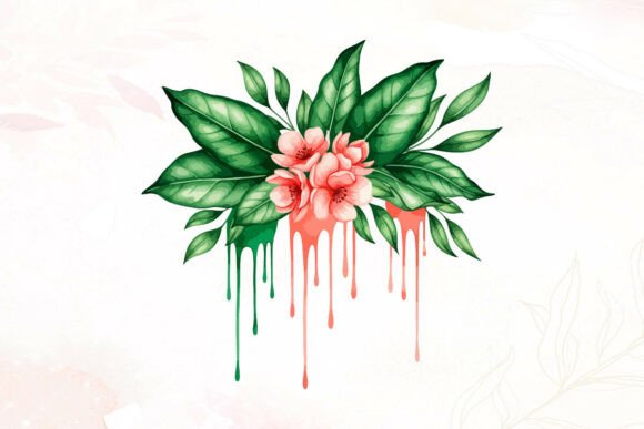 Watercolor Pink Flowers Drips Graphics for Local Branding