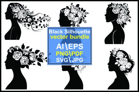 Women with Flowers Hair Silhouette Graphics